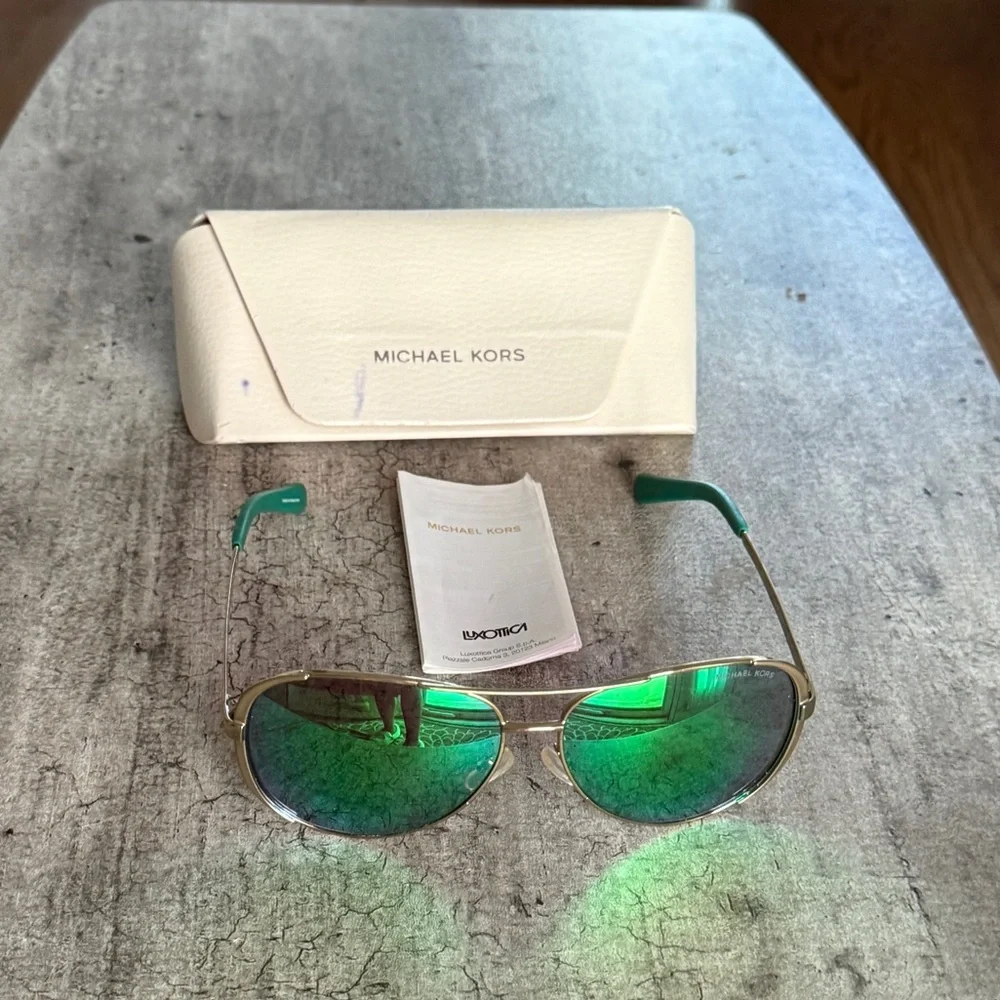 MICHAEL KORS Chelsea MK5004 Gold Green Mirror Aviator Sunglasses OG 2015 Release